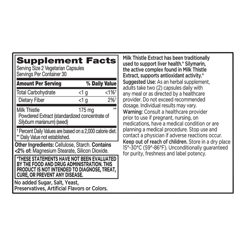Milk Thistle Extract Vegetarian Capsules, 60 ct, QC99870