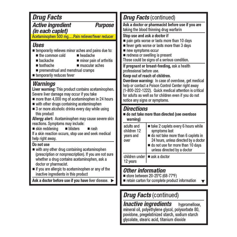 Acetaminophen Extra-Strength 500 mg Caplets, 50 ct, QC90842