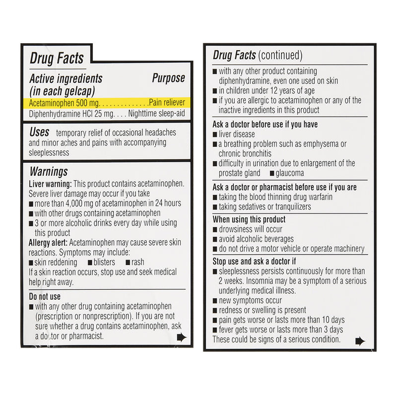 Acetaminophen PM Extra-Strength 500 mg Rapid Release Gelcaps, 20 ct, QC99368