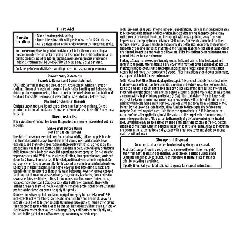Lice, Bedbug & Mite Spray for Bedding & Furniture, 5 oz, QC95120