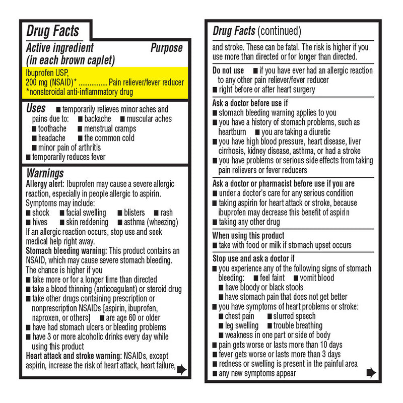 Ibuprofen 200 mg Brown Caplets, 100 ct, QC98076