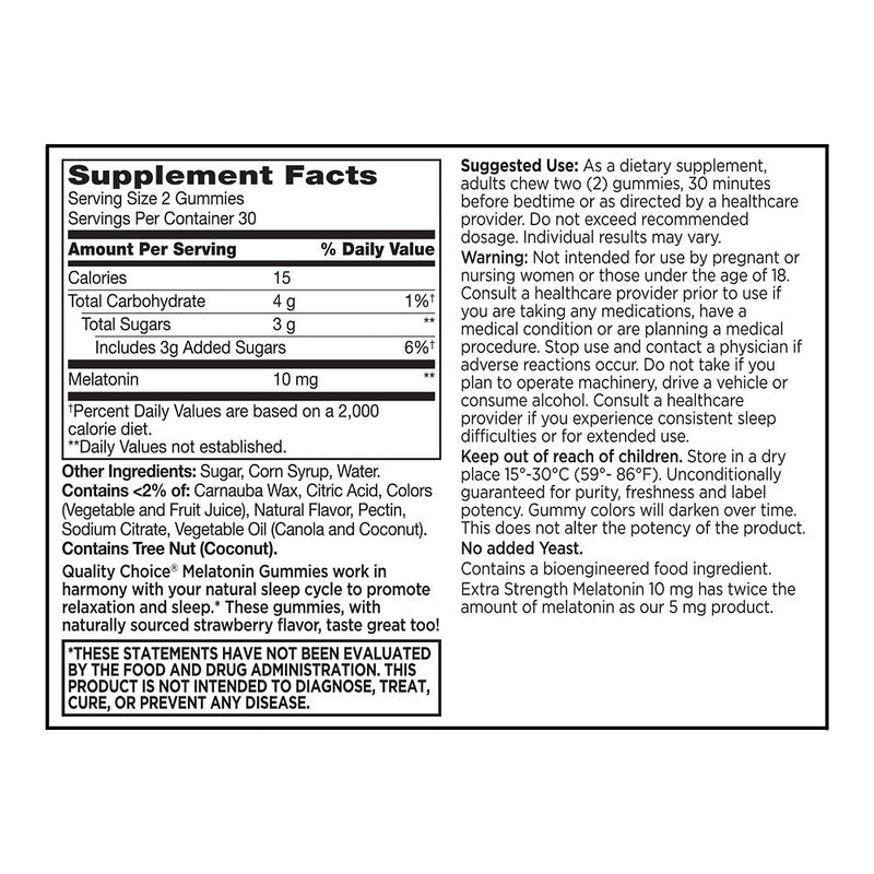 Melatonin 10 mg Extra Strength Gummies, Strawberry Flavor, 60 ct, QC99913