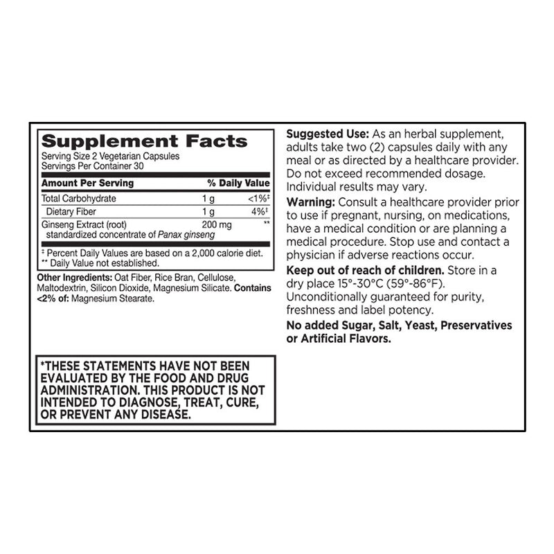 Ginseng Extract Vegetarian Capsules, 60 ct, QC98668