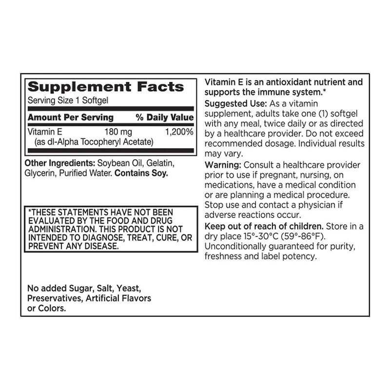 Vitamin E 400 IU/180 mg Softgels, 100 ct, QC98065