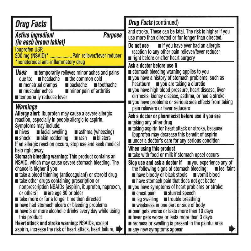 Ibuprofen 200 mg Brown Tablets, 500 ct, QC98760
