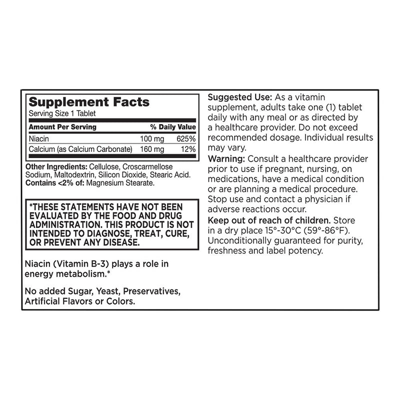 Niacin 100 mg plus B3 Tablets, 60 ct, QC90327