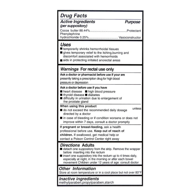 Hemorrhoidal Suppositories, 12 ct, QC90549