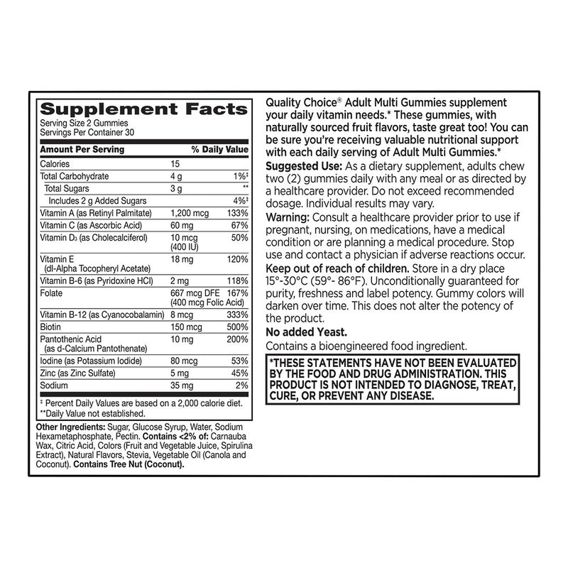 Adult Multivitamin Gummies, Fruit Flavors, 60 ct, QC99314
