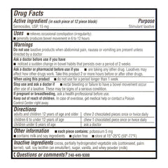 Laxative Sennosides Reg-Strength 15 mg, Chocolate Flavored Pieces, 24 ct, QC97059