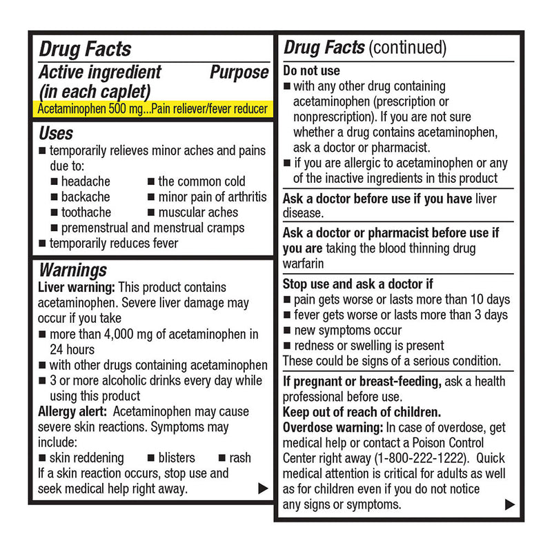 Acetaminophen Extra-Strength 500 mg Caplets, 24 ct, QC90542