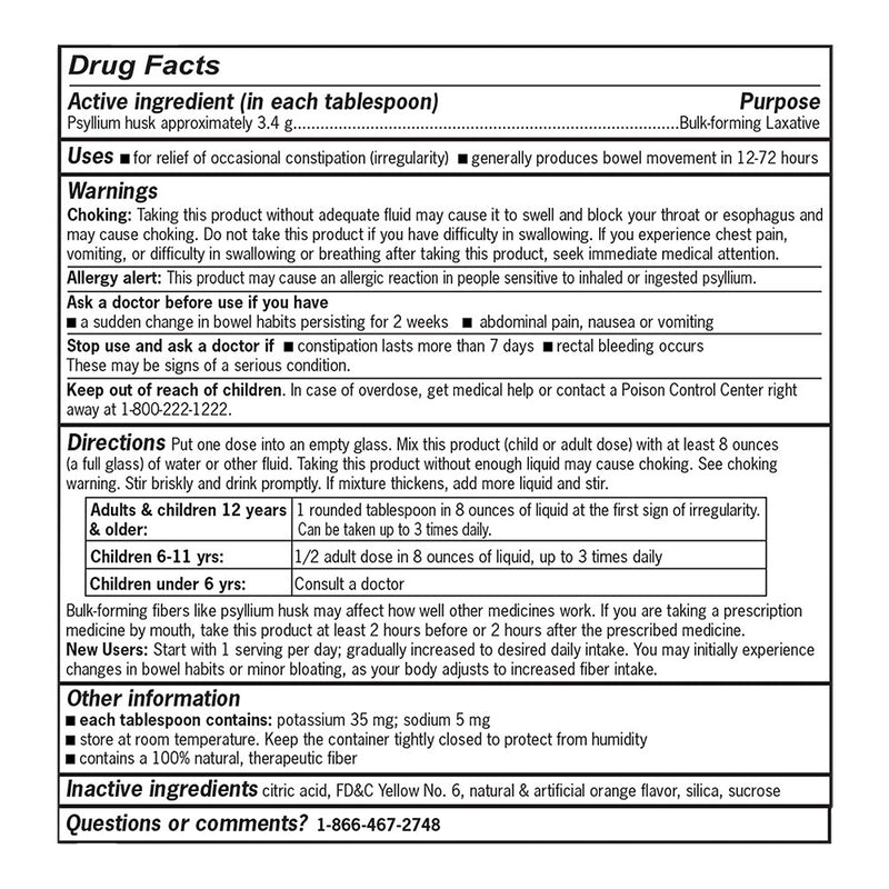 Natural Fiber Powder Smooth, Orange Flavor, 72 Doses, 30.4 oz, QC99279