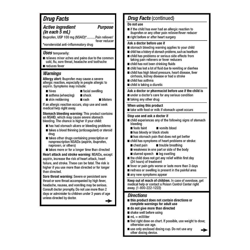 Ibuprofen Children's Oral Suspension, Bubble Gum Flavor, 4 oz, QC99575