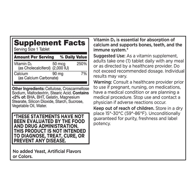 Vitamin D3 2000 IU/50 mcg Tablets, 60 ct, QC96685