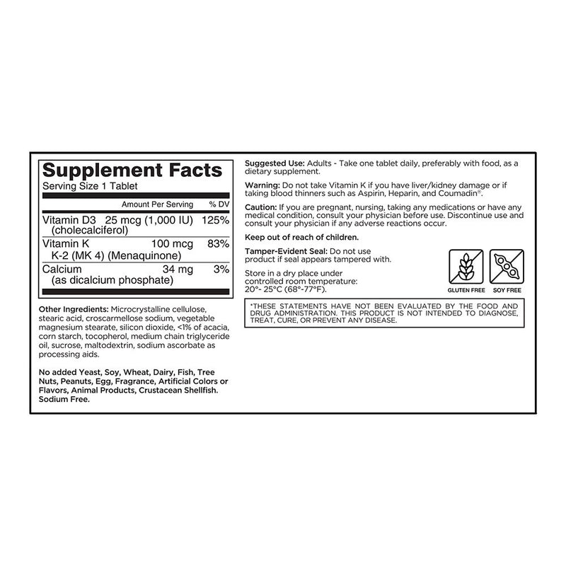 Vitamin K2 100 mcg + D3 25 mcg Tablets