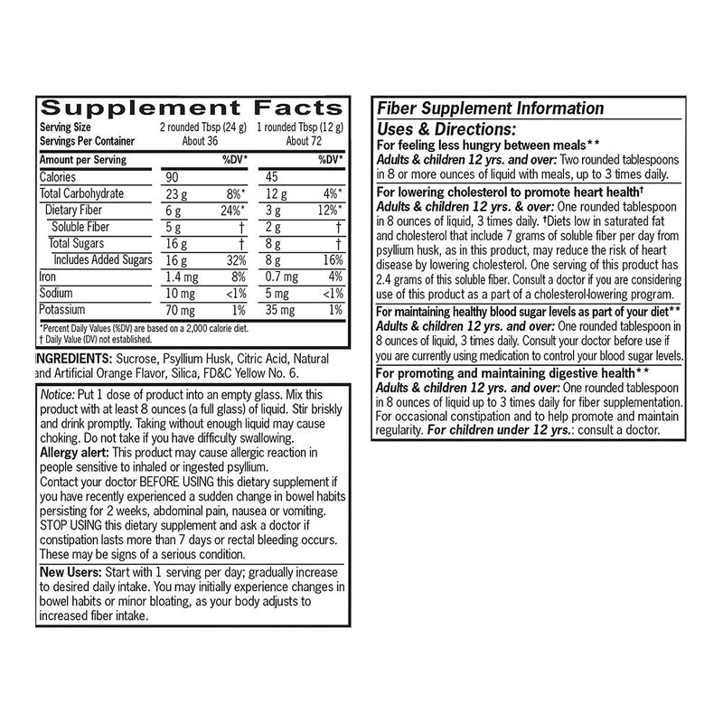 Natural Fiber Powder Smooth, Orange Flavor, 72 Doses, 30.4 oz, QC99279