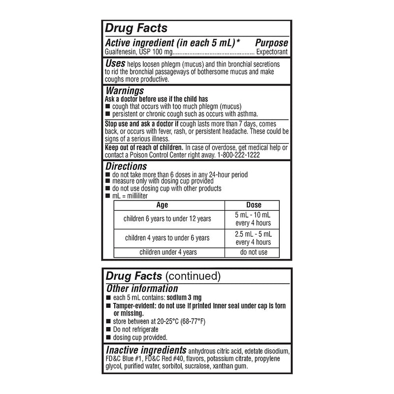 Children's Mucus Relief Expectorant Liquid, Grape Flavor, 4 oz, QC95773