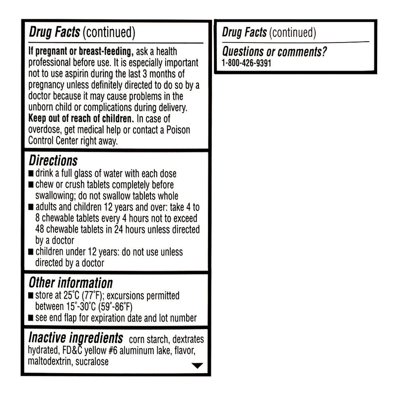 Aspirin 81 mg Chewable Low-Dose Tablets, Orange Flavor, 36 ct, QC98306