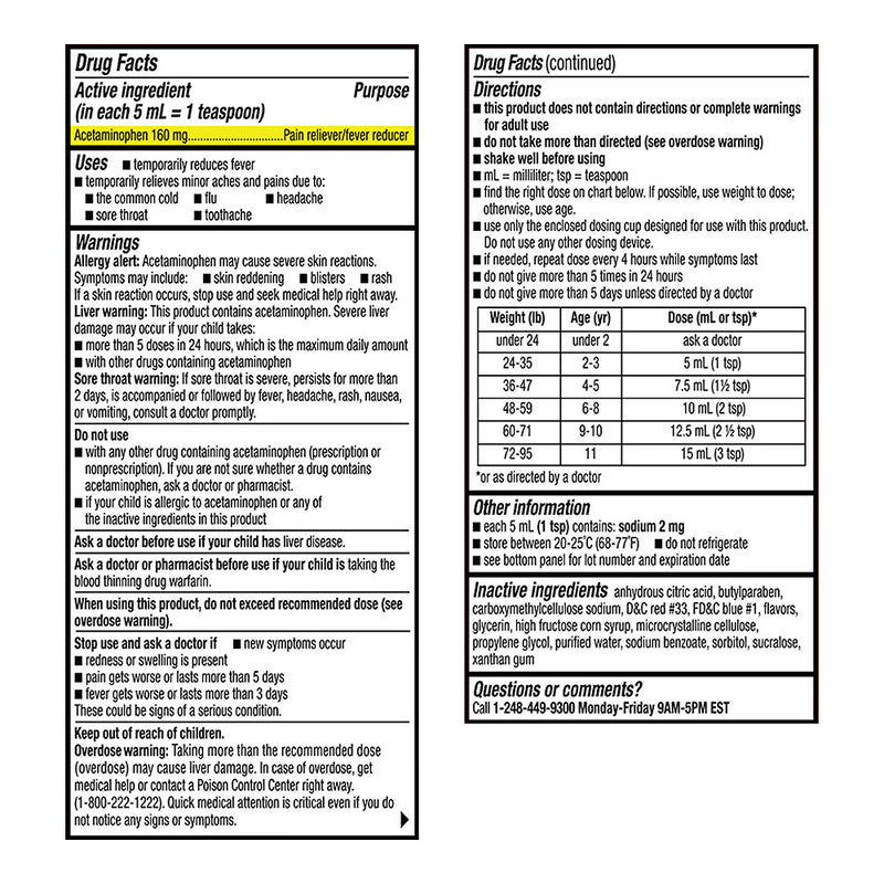 Acetaminophen Children's Oral Suspension, Grape Flavor, 4 oz, QC96524