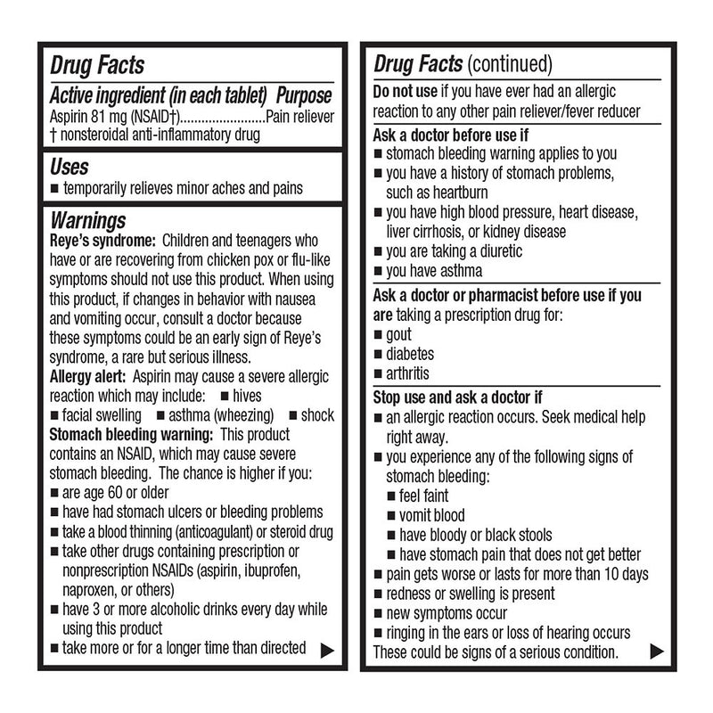 Aspirin 81 mg Safety Coated Tablets, 36 ct, QC99682