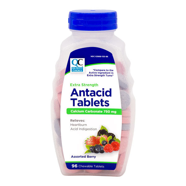 Antacid Extra-Strength Chewable Tablets, Asst Berry Flavors, 96 ct, QC94753