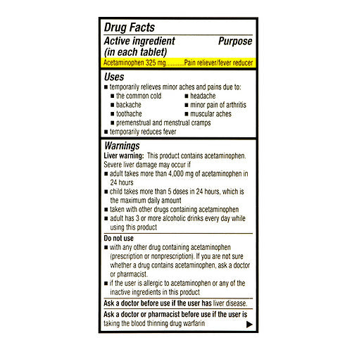 Acetaminophen 325 mg Tablets, 100 ct, QC90856