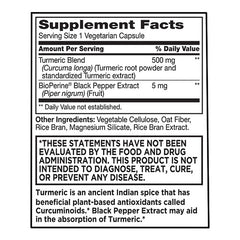 Turmeric 500 mg plus Black Pepper Extract Vegetarian Capsules, 60 ct, QC99821