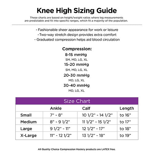 Stocking Knee High 20-30mmHg Black Large, 1 pr, QC96661