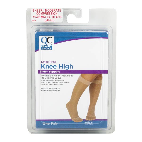 Stocking Knee High 15-20mmHg Black XL, 1 pr, QC96935