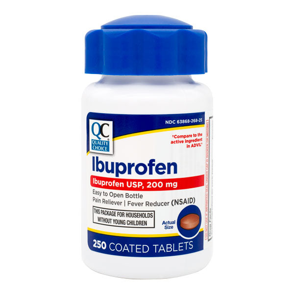 Ibuprofen 200 mg Easy-to-Open Brown Tablets, 250 ct, QC95233