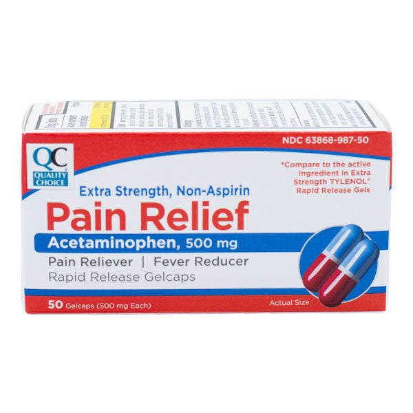 Acetaminophen Extra-Strength 500 mg Rapid Release Gelcaps, 50 ct, QC95609