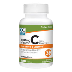 Vitamin C 500 mg with Rose Hips Tablets, 100 ct, QC98578