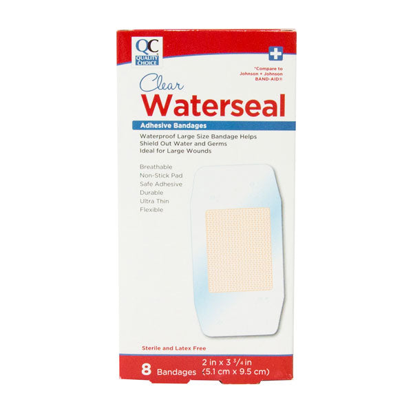 Adhesive Bandages Clear Waterseal 2" X 3-3/4", 8 ct, QC98626