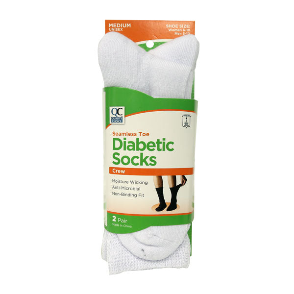 Diabetic White Crew Socks, Medium, 2 pr, QC99100