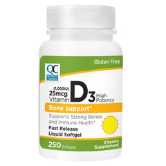 Vitamin D3 1000 IU/25 mcg Fast Release Softgels, 250 ct, QC99874