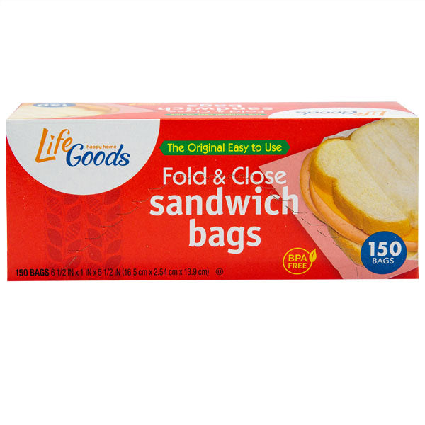 LifeGoods Fold & Close Sandwich Bags, 150 ct, QC60037