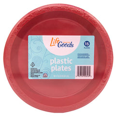 LifeGoods Plastic Red Plates 10.25