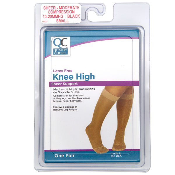 Stocking Knee High 15-20mmHg Black Small, 1 pr, QC98623