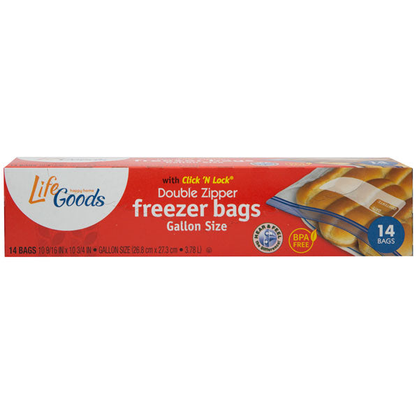 LifeGoods Reclosable Gallon Freezer Bags, 14 ct, QC60040