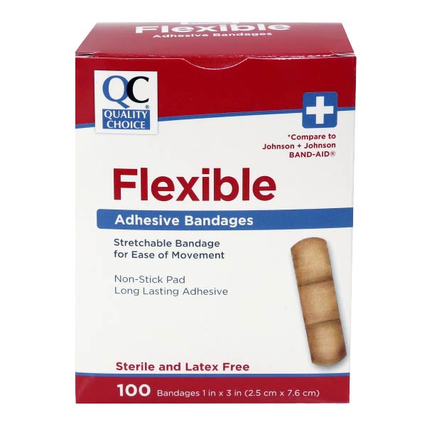 Adhesive Bandages Flexible 1" X 3", 100 ct, QC98628