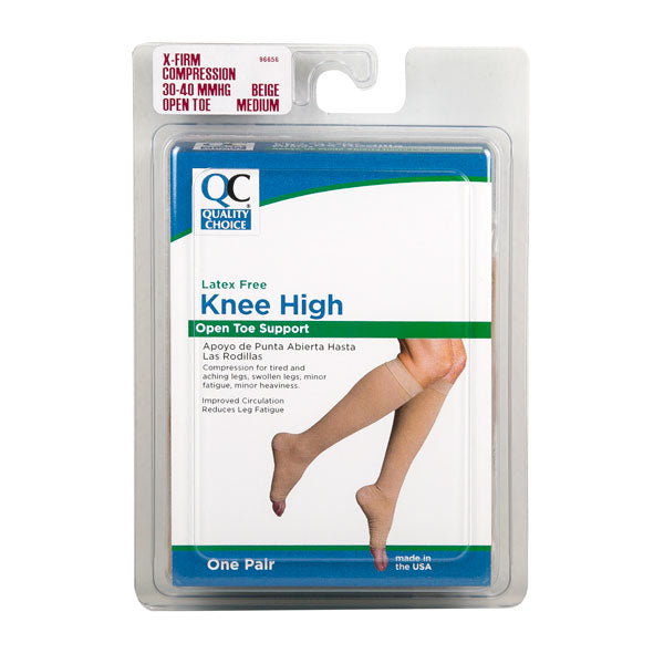 Stocking Knee High Open Toe 30-40mmHg Beige Medium, 1 pr, QC96656
