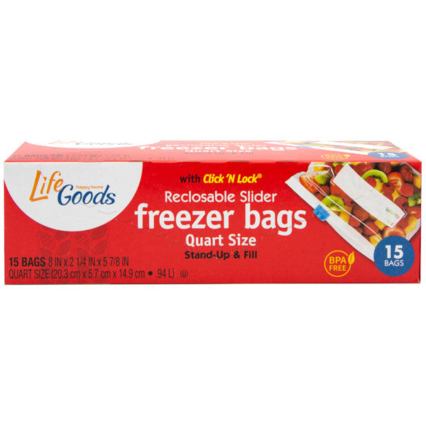 LifeGoods Slider Quart Freezer Bags, 15 ct, QC60045