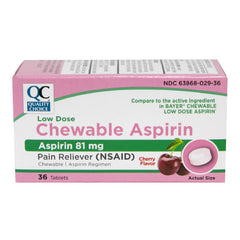Aspirin 81 mg Low-Dose Chewable Tablets, Cherry Flavor, 36 ct, QC99333