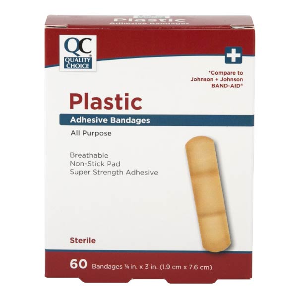 Adhesive Bandage Strips Plastic 3/4" X 3", 60 ct, QC90873