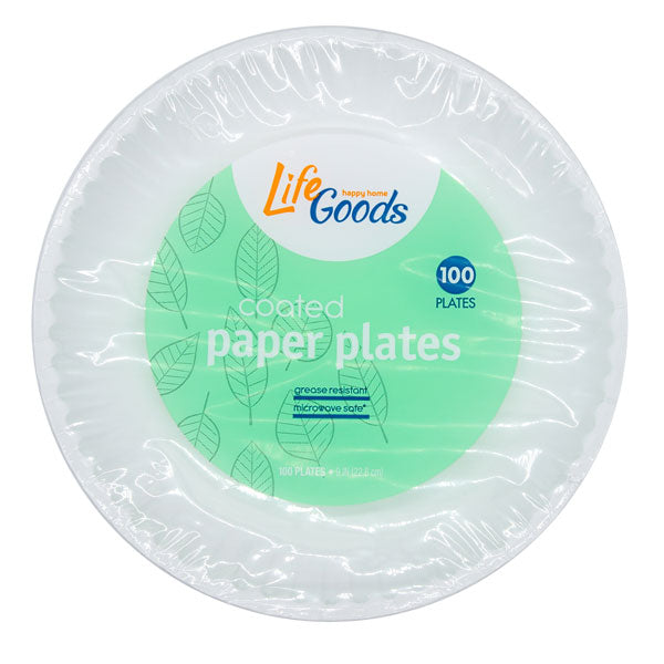 LifeGoods Coated Paper Plates 9", 100 ct, QC60071