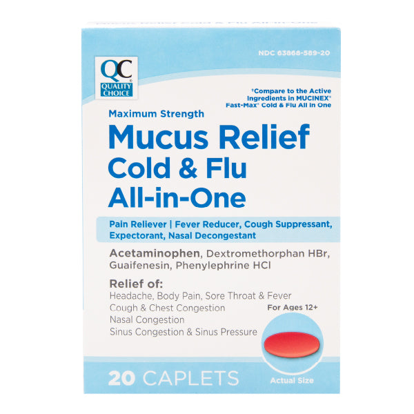Mucus Relief Max-Strength Severe Congestion & Cold Caplets, 20 ct, QC97051