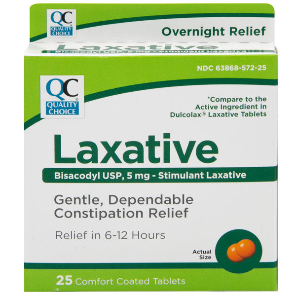 Laxative Bisacodyl 5 mg Tablets, 25 ct, QC98841