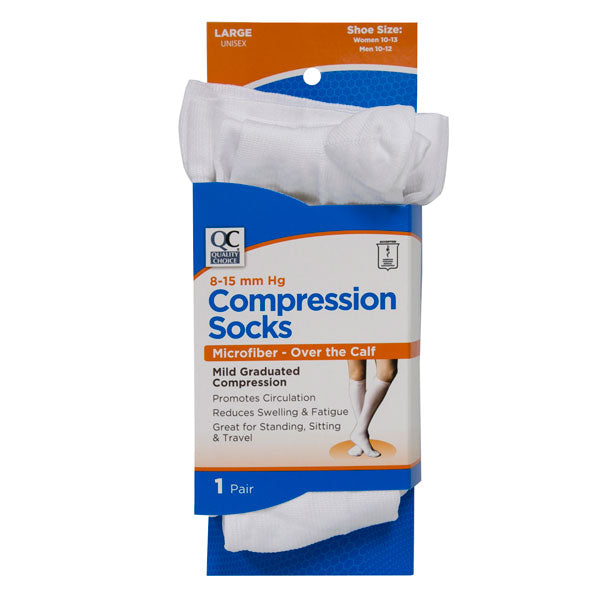 Microfiber Compression White Socks, Large, 1 pr, QC99373