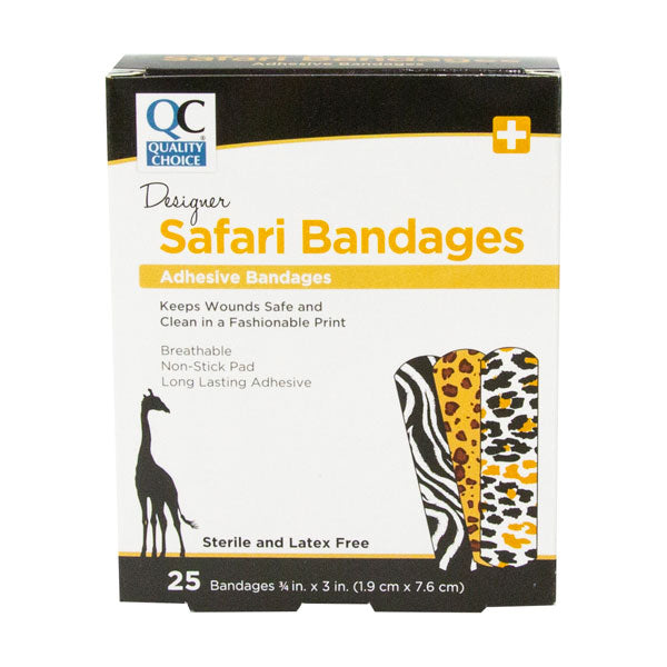 Adhesive Bandages Designer Safari 3/4" X 3", 25 ct, QC98624