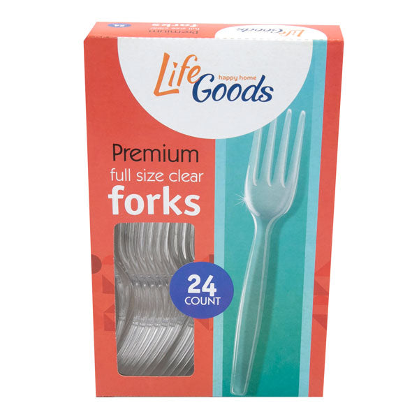 LifeGoods Clear Plastic Forks, 24 ct, QC60006