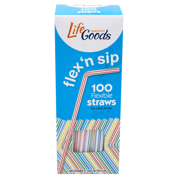 LifeGoods Flexible 7.6" Straws, 100 ct, QC60007
